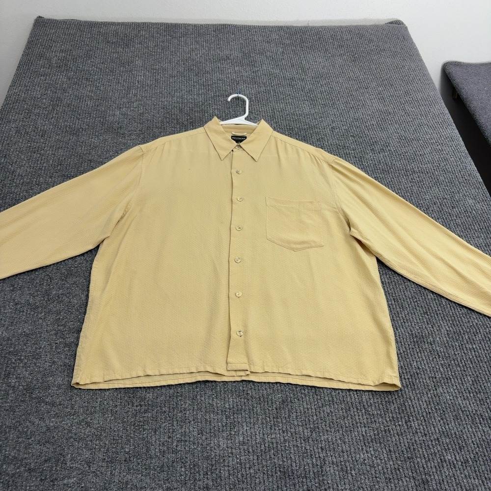 Vintage Reunion Shirt Mens M Yellow Silk Waffle Knit Long Sleeve Casual Style